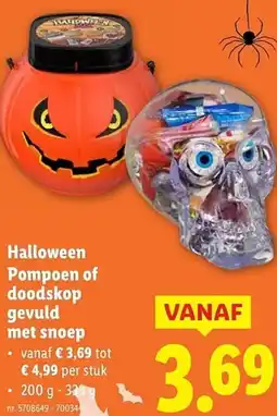Lidl Halloween Pompoen of doodskop gevuld met snoep aanbieding