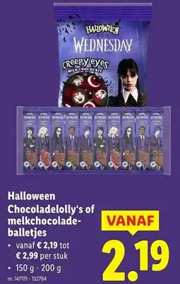 Lidl Halloween Chocoladelolly's of melkchocolade- balletjes aanbieding