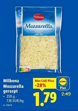 Lidl Milbona mozzarella geraspt aanbieding