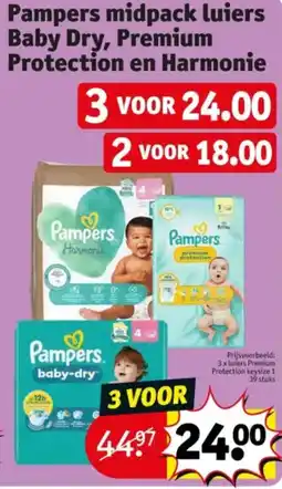 Kruidvat Pampers midpack luiers Baby Dry, Premium Protection en Harmonie aanbieding