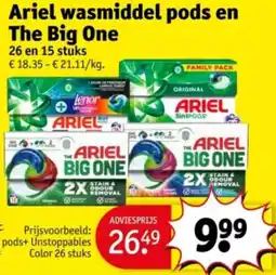 Kruidvat Ariel wasmiddel pods en The Big One aanbieding