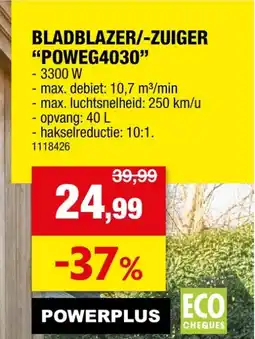 Hubo Powerplus EG POWEG4030 elektrische bladblazer en -zuiger 3300W aanbieding