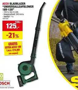 Hubo Bosch UniversalLeafBlower 18V-130 accu bladblazer 18V Li-Ion + lader aanbieding