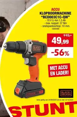 Hubo Black+Decker BCD003C1C-QW accu klopboorschroefmachine 18V Li-Ion + lader aanbieding