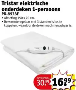 Kruidvat Tristar elektrische onderdeken 1-persoons PD-8978E aanbieding