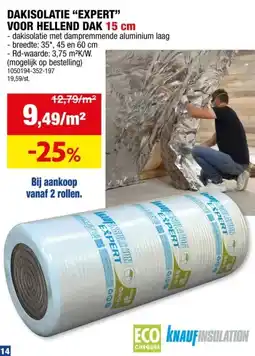 Hubo Knauf Insulation Expert dakisolatie glaswol spijkerflens 590x60x15 cm R3,75 3,54m² aanbieding
