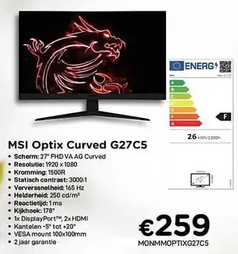 CompuDeals Msi optix curved g27c5 aanbieding