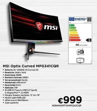 CompuDeals Msi optix curved mpg341cqr aanbieding