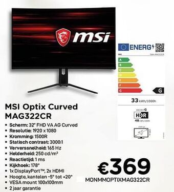 CompuDeals Msi optix curved mag322cr aanbieding
