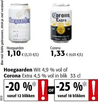 Colruyt Hoegaarden wit of corona extra aanbieding