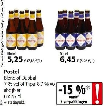 Colruyt Postel blond of dubbel of tripel abdijbier aanbieding