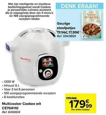 Carrefour Moulinex multicooker cookeo wit ce704110 aanbieding