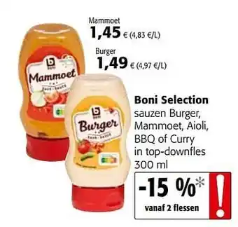 Colruyt Boni selection sauzen burger, mammoet, aioli, bbq of curry aanbieding
