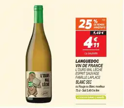 Netto Languedoc Vin De France L'Ours Mal Léché Esprit Sauvage Famille Laplace Blanc Sec aanbieding