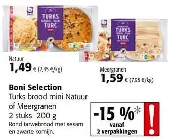 Colruyt Boni selection turks brood mini natuur of meergranen aanbieding