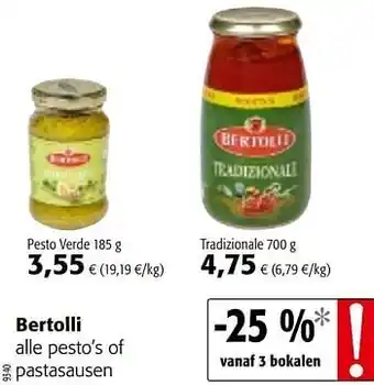 Colruyt Bertolli alle pesto`s of pastasausen aanbieding