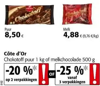 Colruyt Côte d`or chokotoff puur of melkchocolade aanbieding