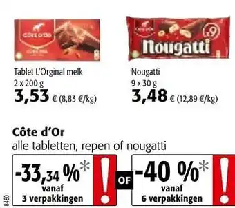 Côte d`or alle tabletten, repen of nougatti