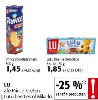 Colruyt Lu alle prince-koeken, lulu beertjes of mikado aanbieding