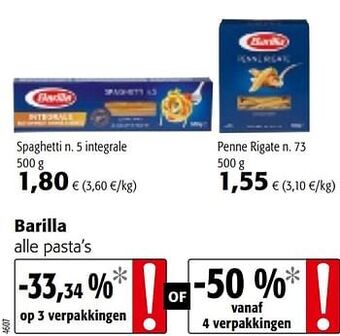 Colruyt Barilla alle pasta`s aanbieding