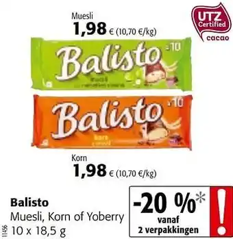 Colruyt Balisto muesli, korn of yoberry aanbieding