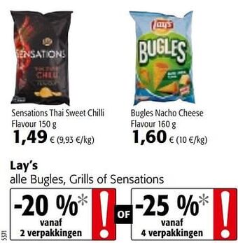 Colruyt Lay`s alle bugles, grills of sensations aanbieding