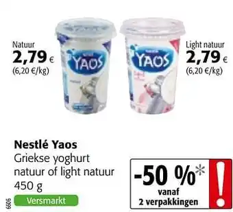 Colruyt Nestlé yaos griekse yoghurt natuur of light natuur aanbieding