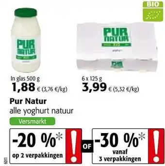 Colruyt Pur natur alle yoghurt natuur aanbieding