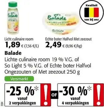 Colruyt Balade lichte culinaire room of so light of echte boter halfvol ongezouten of met zeezout aanbieding