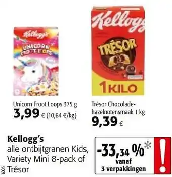 Colruyt Kellogg`s alle ontbijtgranen kids, variety mini of trésor aanbieding