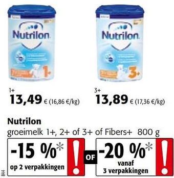 Colruyt Nutrilon groeimelk 1+, 2+ of 3+ of fibers+ aanbieding
