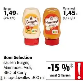 Colruyt Boni selection sausen burger, mammoet, aioli, bbq of curry aanbieding