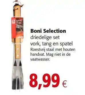 Colruyt Boni selection driedelige set vork, tang en spatel aanbieding