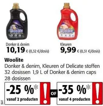 Colruyt Woolite donker + denim, kleuren of delicate stoffen of donker + denim caps aanbieding