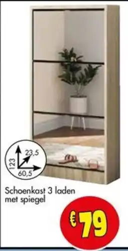 Budget Meubelen Schoenkast 3 laden met spiegel aanbieding