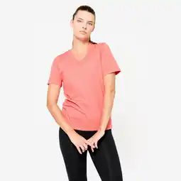 Decathlon Katoenen fitness T-shirt met V-hals voor dames roze aanbieding