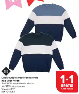 Carrefour Driekleurige sweater met ronde hals voor heren aanbieding