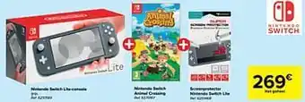 Carrefour Nintendo switch lite-console + nintendo switch animal crossing + screenprotector nintendo switch lite aanbieding