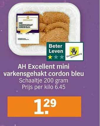 Albert Heijn Ah Excellent Mini Varkensgehakt Cordon Bleu aanbieding