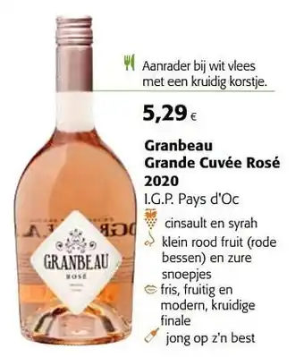 Colruyt Granbeau grande cuvée rosé 2020 i.g.p. pays d`oc aanbieding
