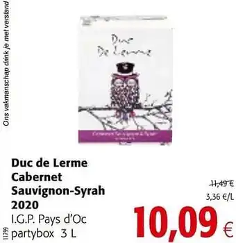 Colruyt Duc de lerme cabernet sauvignon-syrah 2020 i.g.p. pays d`oc aanbieding