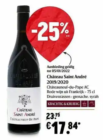 Delhaize Château saint andré 2019-2020 châteauneuf-du-pape ac rode wijn uit frankrijk aanbieding