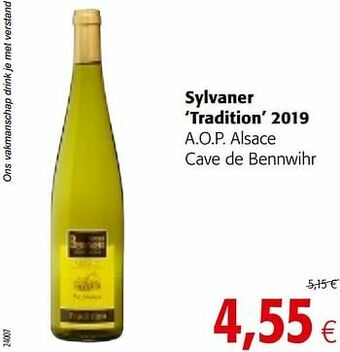 Colruyt Sylvaner tradition 2019 a.o.p. alsace cave de bennwihr aanbieding