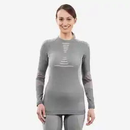 Decathlon Damesthermoshirt voor skiën 900 merinowol seamless grijs/roze aanbieding