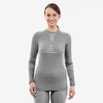 Decathlon Damesthermoshirt voor skiën 900 merinowol seamless grijs/roze aanbieding