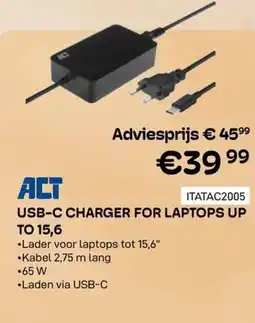 CompuDeals ACT USB-C Charger for laptops up to 15,6 aanbieding