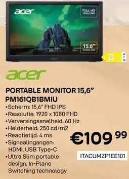 CompuDeals Acer Portable monitor PM161QB1BMIU aanbieding