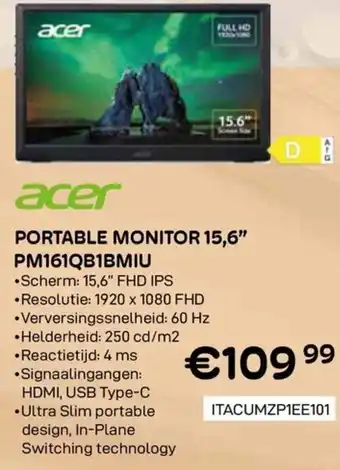 Acer Portable monitor PM161QB1BMIU