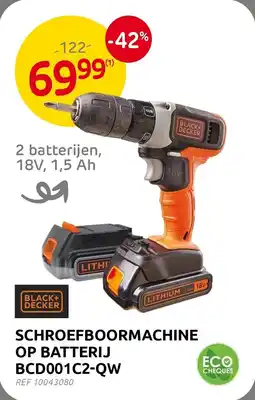 Brico Schroefboormachine op batterij BCD001C2-QW aanbieding