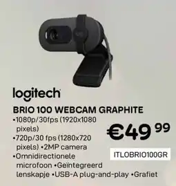 CompuDeals Logitech Brio 100 webcam graphite aanbieding